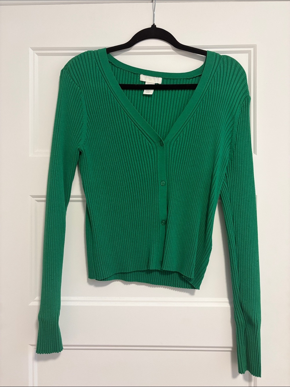 H&M Emerald Green Ribbed V-Neck Button Cardigan